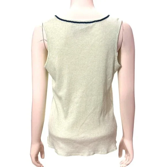 Adonna Lounge Set Green Ribbed Tank Top Shorts Navy Embroidery Size Large - Picture 6 of 16